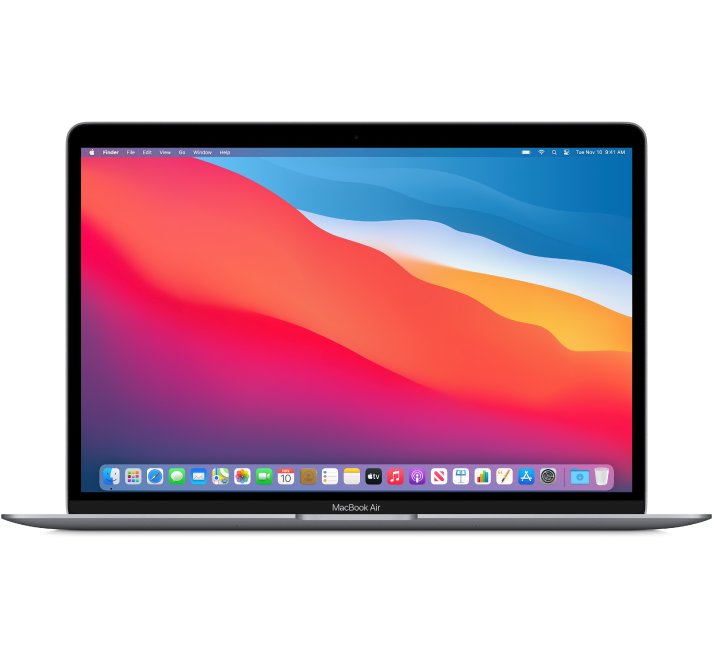 MacBook Air компьютерінің алдыңғы көрінісі.