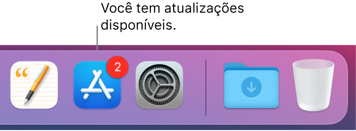 Parte do Dock mostrando o ícone da App Store com um aviso, indicando que há atualizações disponíveis.