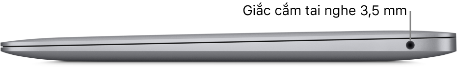 Cạnh bên phải của MacBook Air với chú thích đến giắc cắm tai nghe 3,5 mm.