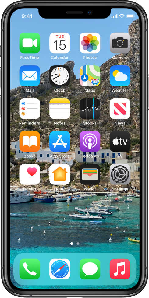 The Home Screen with a personalized background.