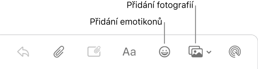 Okno pro psaní zprávy s tlačítky emotikonů a fotek