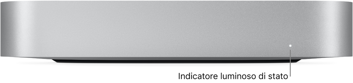 Il lato anteriore di Mac mini che mostra l’indicatore luminoso di stato.