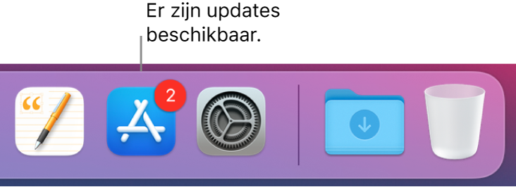 Een gedeelte van het Dock met daarin het App Store-symbool met een badge die aangeeft dat er updates beschikbaar zijn.