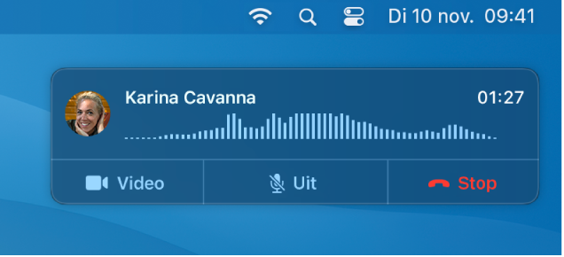 Een deel van een Mac-scherm met een melding van een binnenkomend gesprek.