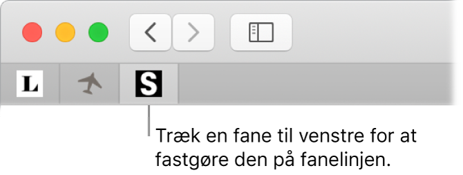 Et Safari-vindue, der viser fastgørelse af en fane på fanelinjen.