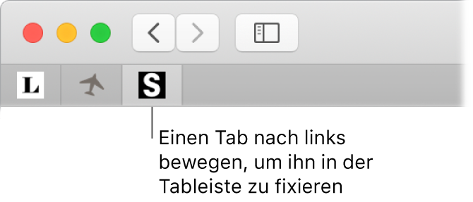 Ein Safari-Fenster, in dem ein Tab in der Tableiste angeheftet wird.