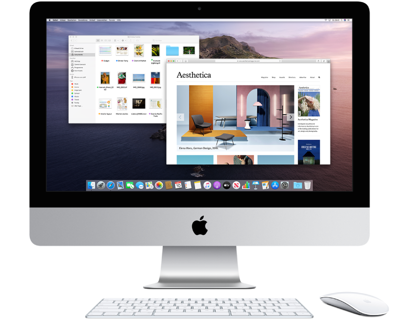 Der iMac-Bildschirm mit zwei geöffneten Fenstern