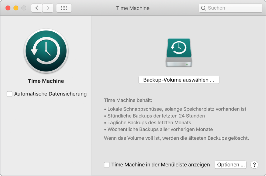 Das Fenster mit dem Time Machine-Backup