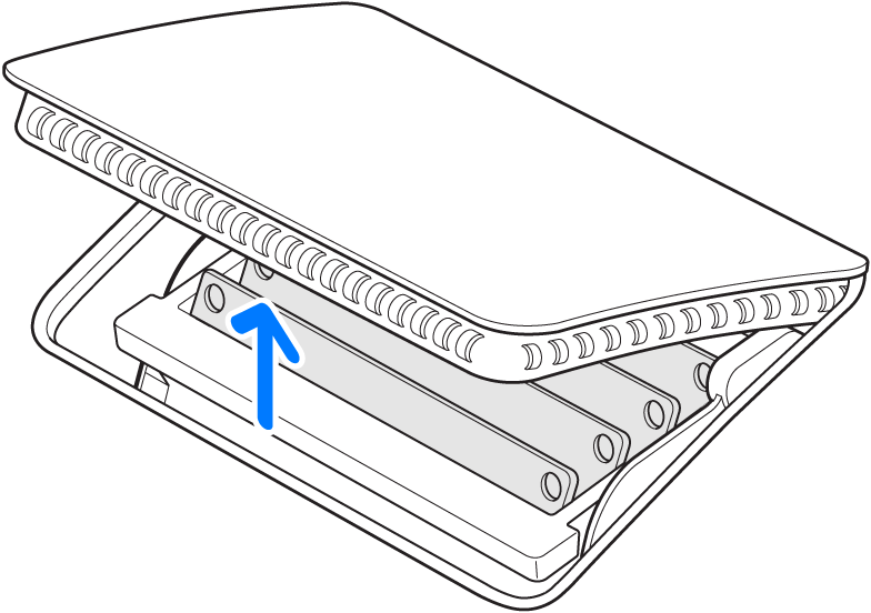 Penutup kompartemen memori ditampilkan terbuka setelah tombol penutup ditekan.