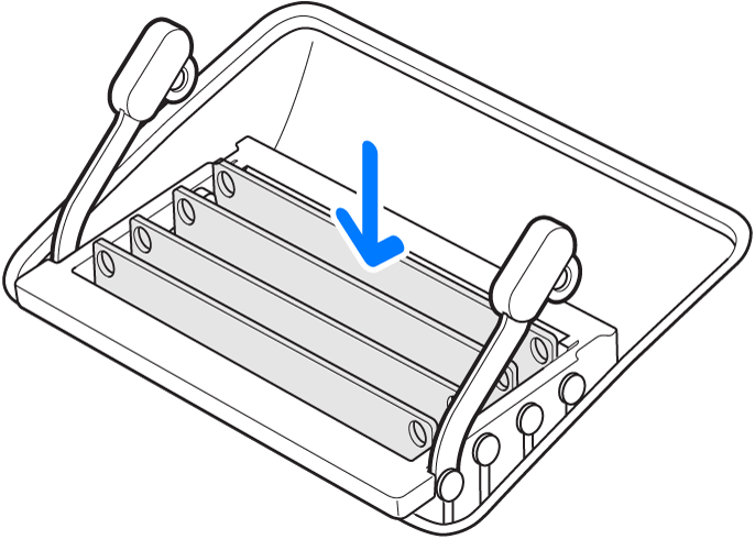 Sebuah ilustrasi yang menampilkan tempat mengganti atau memasang modul memori.