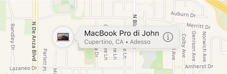 Primo piano dell'icona Informazioni del MacBook Pro di Giovanni.