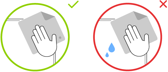 Nano-textureガラス搭載ディスプレイの清掃への使用に適した布と適していない布を示す2つの図。
