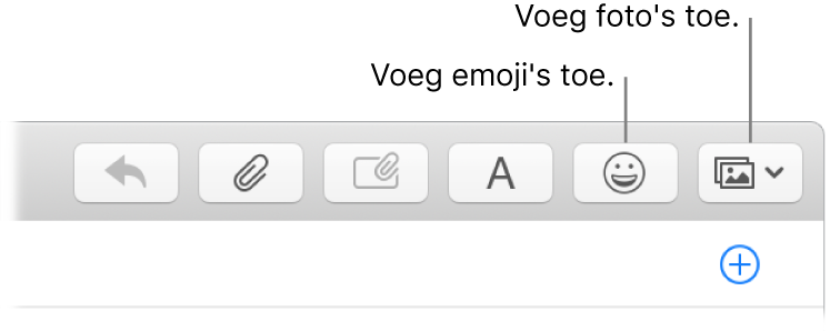 Een venster voor een nieuw bericht met daarin de knoppen voor emoji en foto's.
