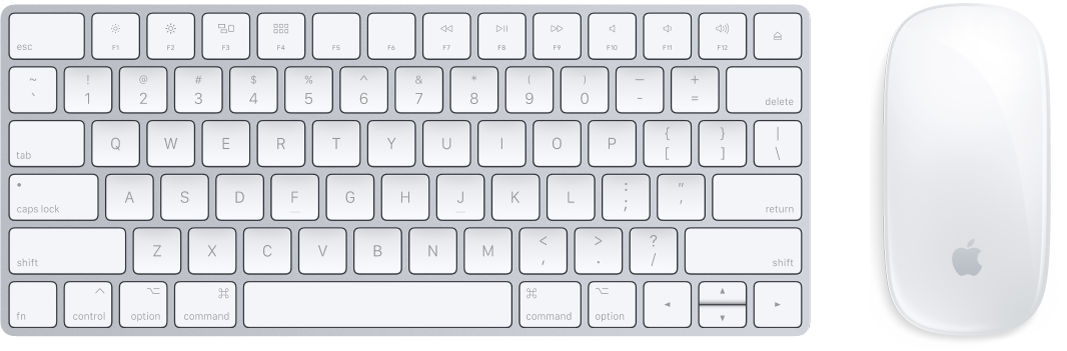 Magic Keyboard-tastaturet og Magic Mouse 2-musen som leveres med iMacen.