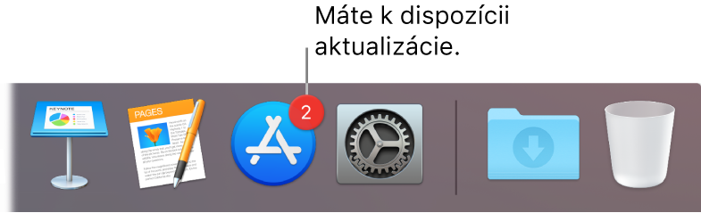 Časť Docku so zobrazenou ikonou App Store s odznakom, ktorý označuje, že sú k dispozícii aktualizácie.