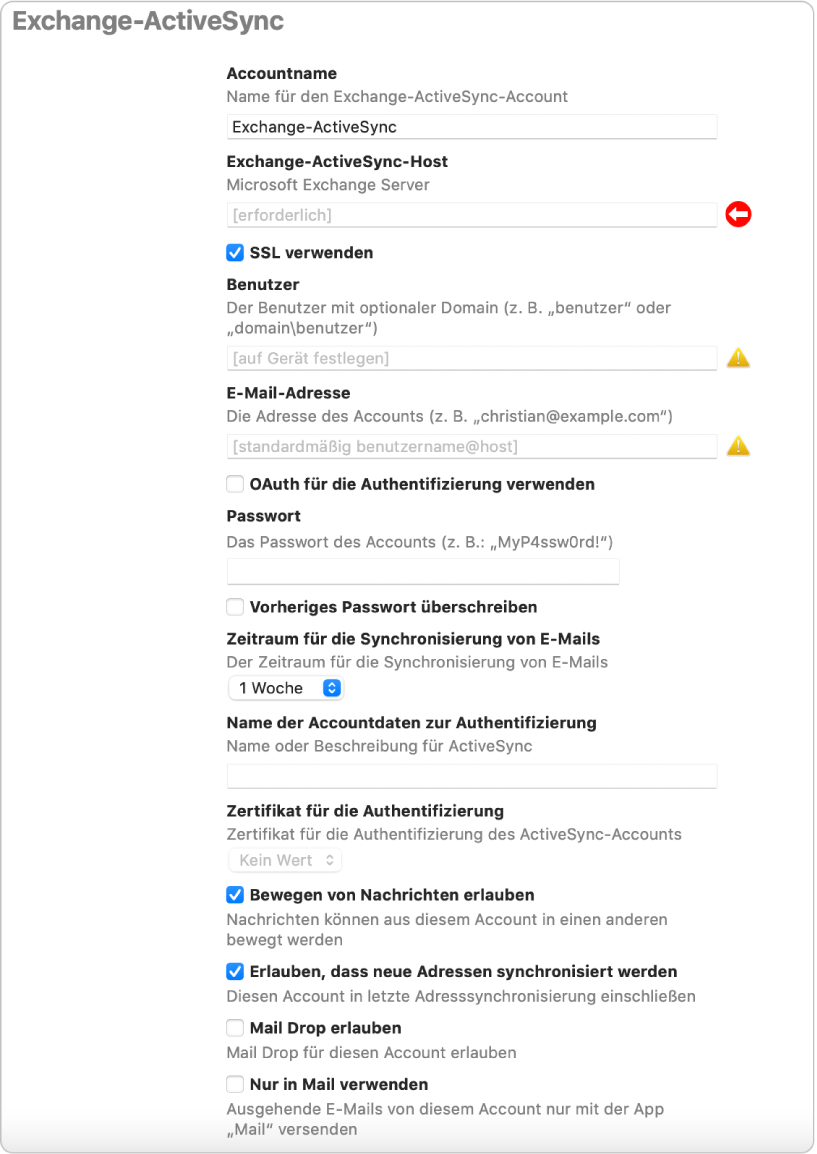 Für Benutzer von iPhone- und iPad-Geräten kannst du ein Exchange ActiveSync-Konfigurationsprofil erstellen.