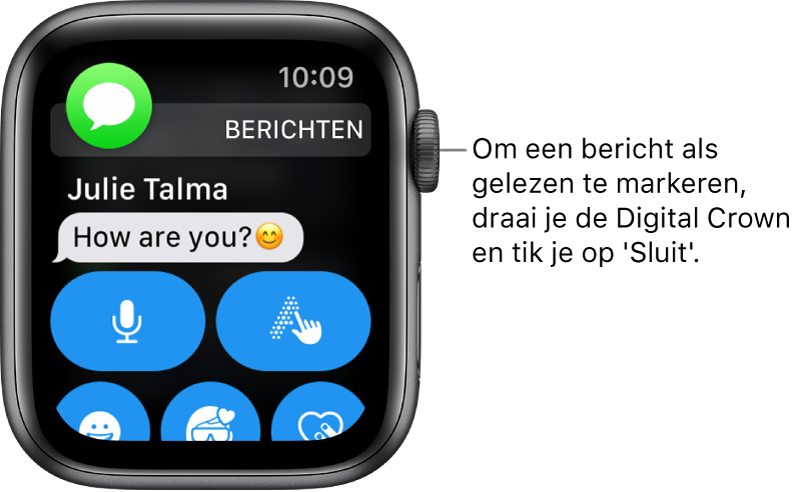 Een berichtmelding met linksbovenin het Berichten-symbool en daaronder het bericht.