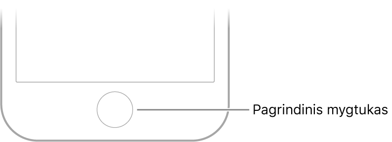 „iPhone“ apačioje pateiktas pradžios mygtukas.