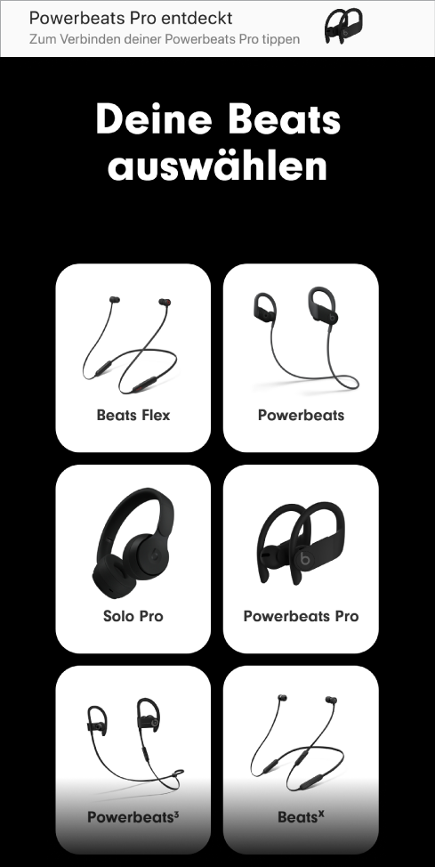 Bildschirm „Deine Beats auswählen“ mit Kopplungsmitteilung