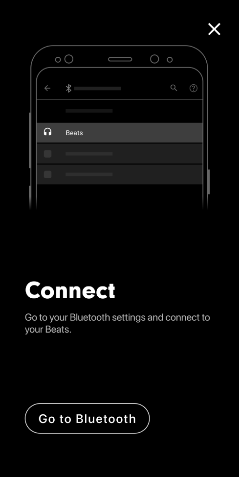 Connect screen showing Go to Bluetooth button
