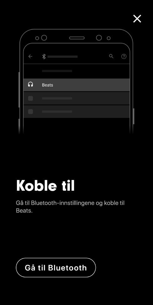 Tilkoblingsskjerm som viser Gå til Bluetooth-knapp