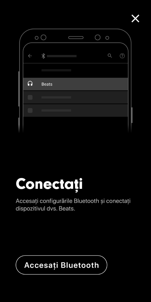 Ecran de conectare afișând butonul Accesați Bluetooth