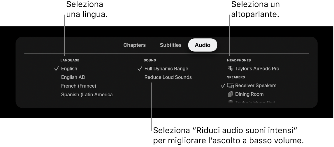 Regolare le impostazioni video e audio su Apple TV Supporto Apple