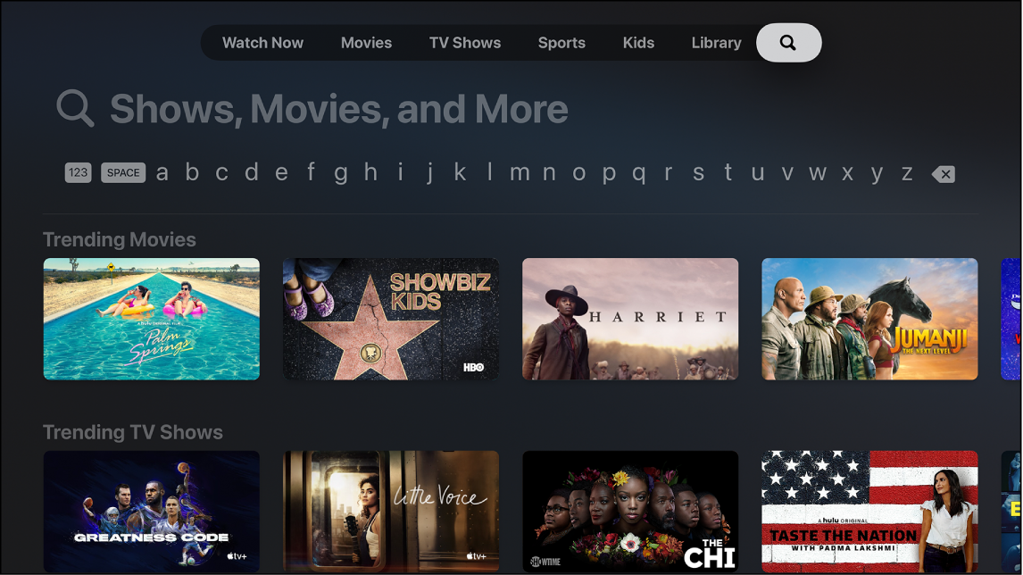 Screen showing search