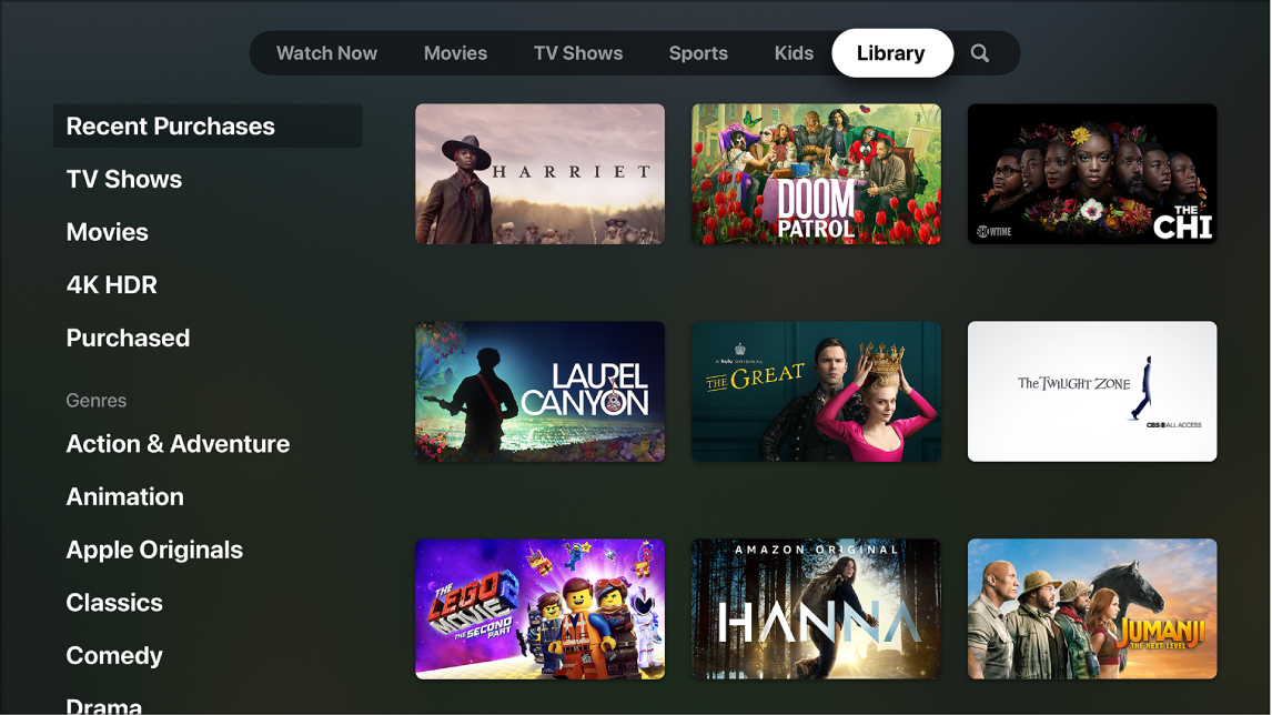 Screen showing Library