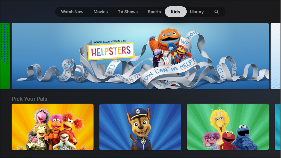 Screen showing Kids