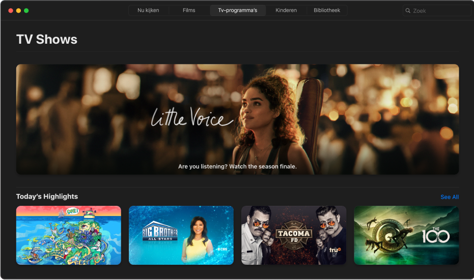 Scherm met 'Tv-programma's'
