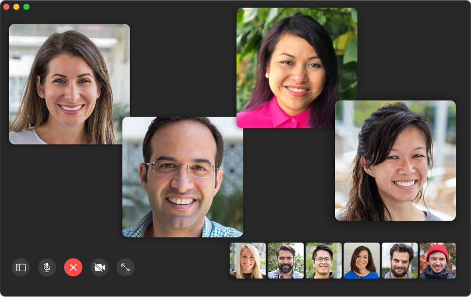 The FaceTime window showing participants in a group call.