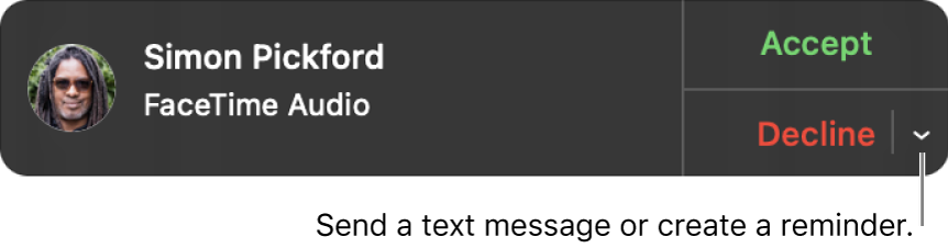 Click the arrow next to Decline in the notification to send a text message or create a reminder.