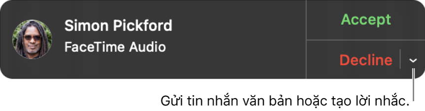 Bấm vào mũi tên bên cạnh Từ chối trong thông báo để gửi tin nhắn văn bản hoặc tạo lời nhắc.