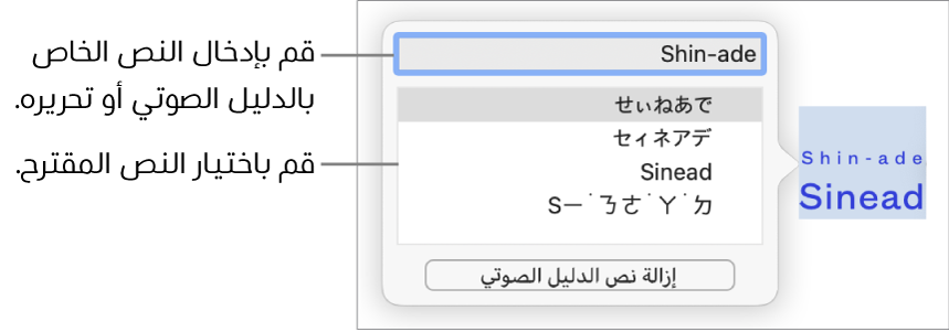 يفتح نص الدليل الصوتي لكلمة، مع وسائل شرح لحقل النص والنص المقترح.