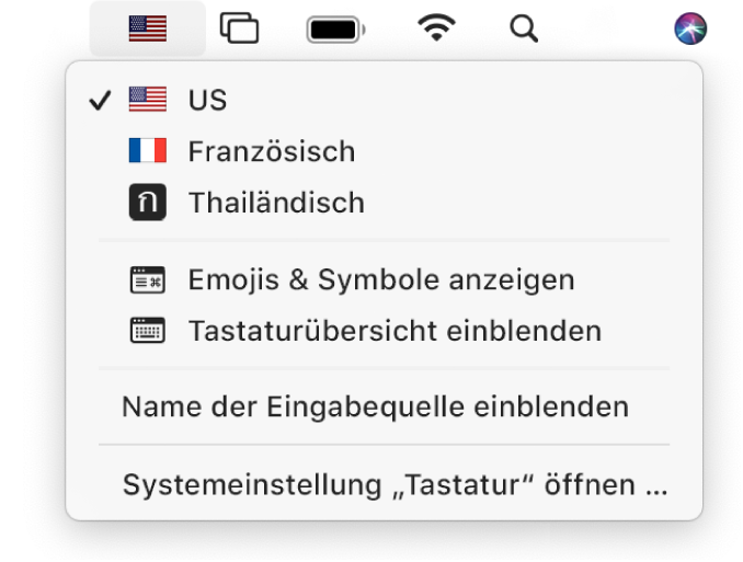 Das Tastaturmenü rechts oben in der Menüleiste