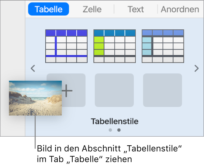 Ein Bild wird zu den Tabellenstilen gezogen, um einen neuen Stil zu erstellen