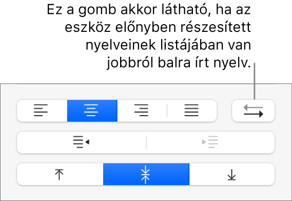 Bekezdésirány gomb a Formátum oldalsáv Igazítás szakaszában.