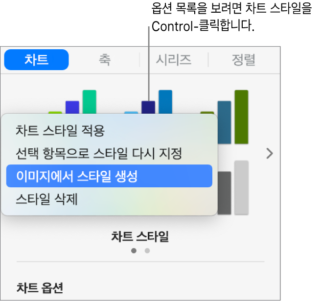 차트 스타일 단축 메뉴.