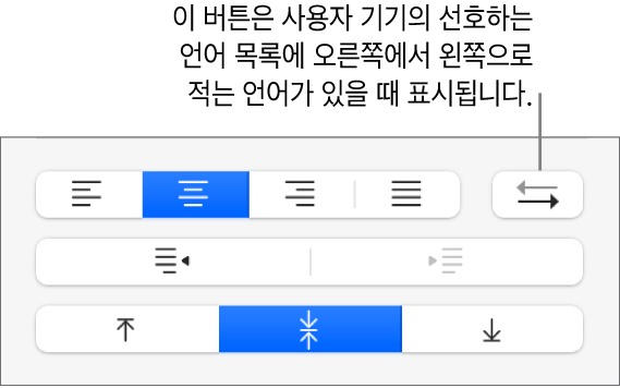 포맷 사이드바의 정렬 섹션에 있는 단락 방향 버튼.