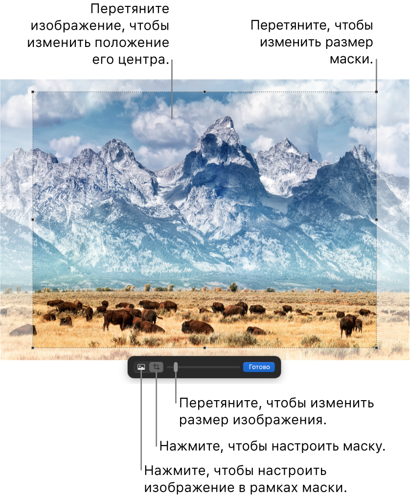 Элементы управления маской поверх фотографии.