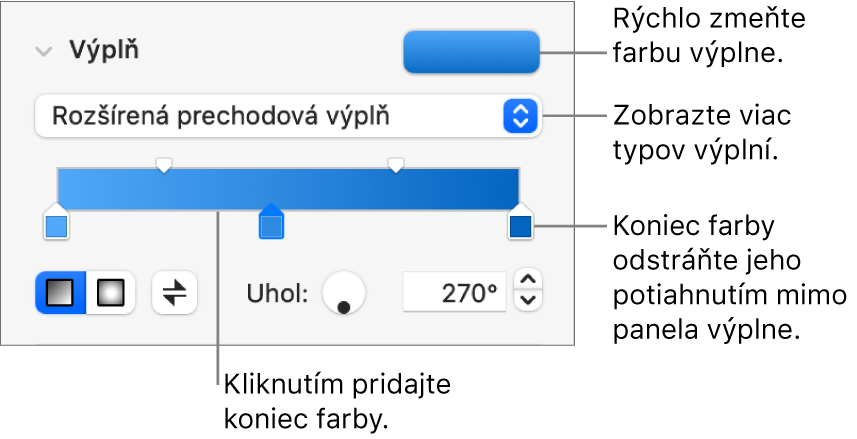 Ovládacie prvky na vyplnenie objektov farbami.