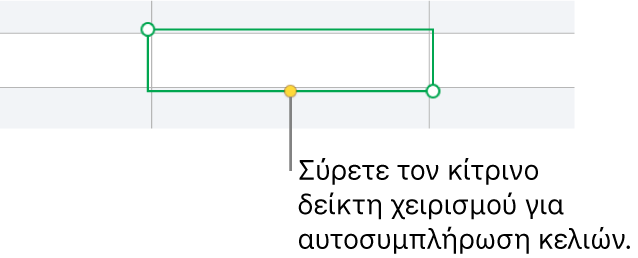 Ένα επιλεγμένο κελί με μια κίτρινη λαβή που μπορείτε να σύρετε για αυτοσυμπλήρωση κελιών.