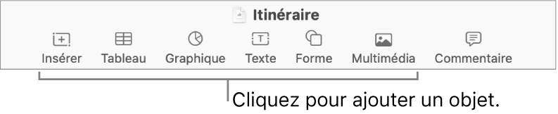 Fenêtre Numbers avec des légendes pour les boutons correspondant à des objets dans la barre d’outils.