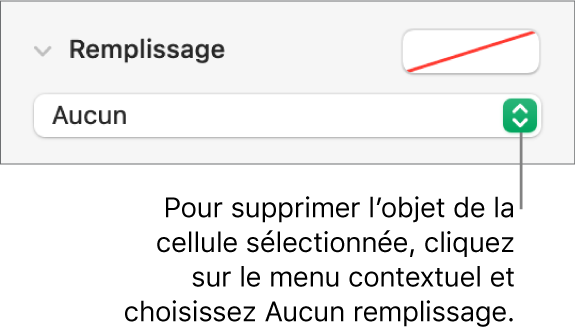 Commande permettant de supprimer un objet de la cellule sélectionnée.