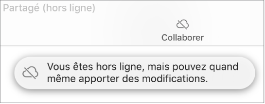 Une alerte à l’écran indique « Vous êtes hors ligne, mais pouvez quand même apporter des modifications ».