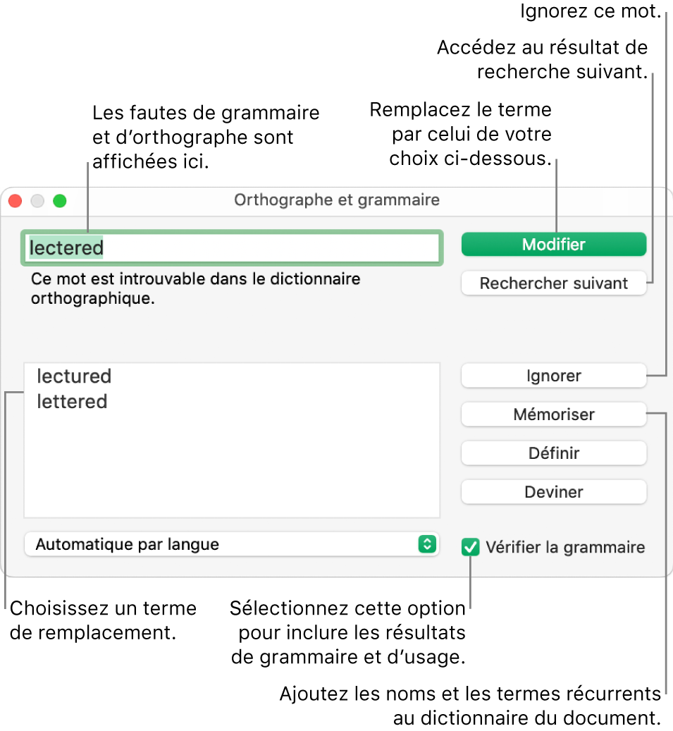 La fenêtre Orthographe et grammaire.