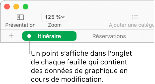 Onglet de feuille avec un point indiquant qu’un tableau de cette feuille a été référencé dans le graphique dont vous modifiez actuellement les données.