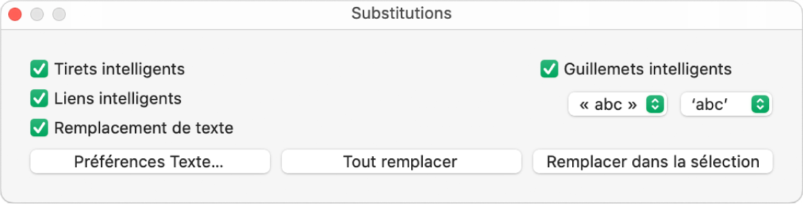 La fenêtre Substitutions.