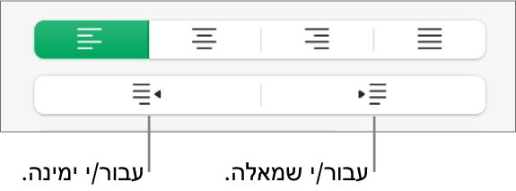 אפשרויות יישור פיסקה.